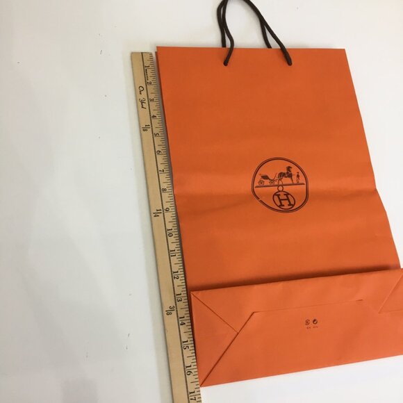 Hermes Shopping Bag 16.75 x 10.75 x 3.75 in Orange Paper Gift Bag Authentic - Picture 12 of 16